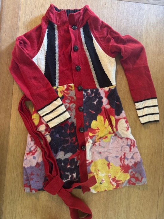 Anthropologie Sweaters - Anthropologie Sparrow Lambswool Red Floral Cardigan Dress Women’s Size M